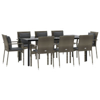 Set da Pranzo Giardino 9pz con Cuscini Nero e Grigio Polyrattan 3185118