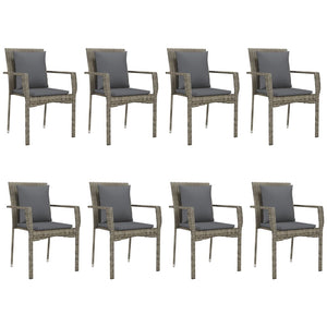 Set da Pranzo Giardino 9pz con Cuscini Nero e Grigio Polyrattan 3185118