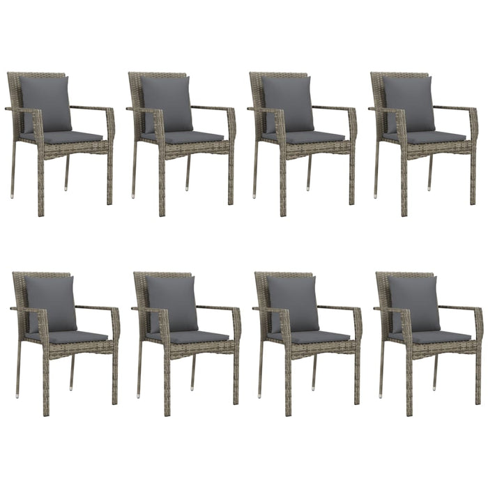 Set da Pranzo Giardino 9pz con Cuscini Nero e Grigio Polyrattan 3185118