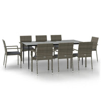 Set da Pranzo Giardino 9pz con Cuscini Nero e Grigio Polyrattancod mxl 100450