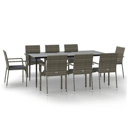 Set da Pranzo Giardino 9pz con Cuscini Nero e Grigio Polyrattancod mxl 100450