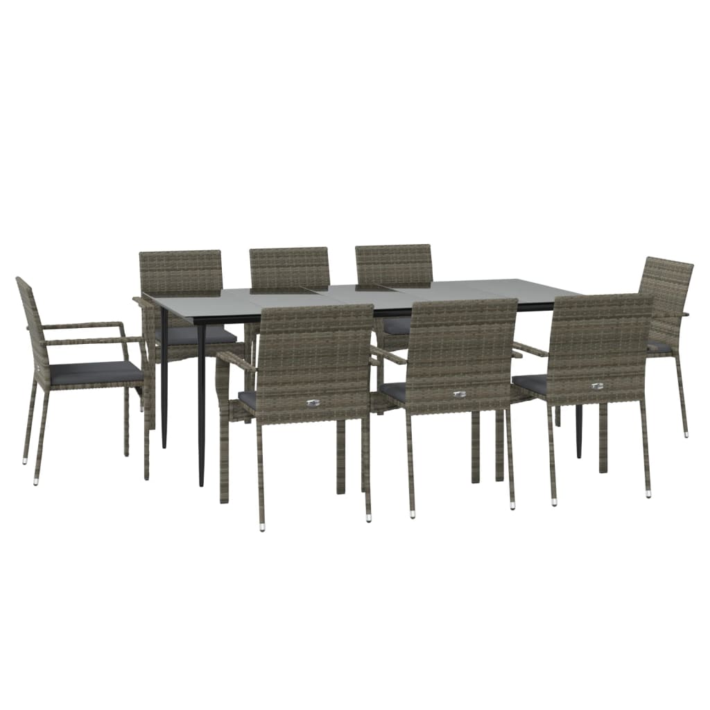 Set da Pranzo Giardino 9pz con Cuscini Nero e Grigio Polyrattancod mxl 100450