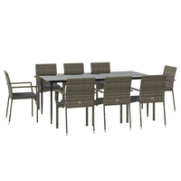 Set da Pranzo Giardino 9pz con Cuscini Nero e Grigio Polyrattancod mxl 100450