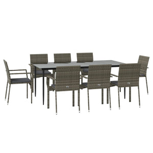 Set da Pranzo Giardino 9pz con Cuscini Nero e Grigio Polyrattancod mxl 100450
