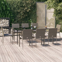 Set da Pranzo Giardino 9pz con Cuscini Nero e Grigio Polyrattancod mxl 100450