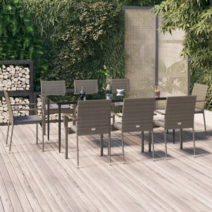 Set da Pranzo Giardino 9pz con Cuscini Nero e Grigio Polyrattancod mxl 100450