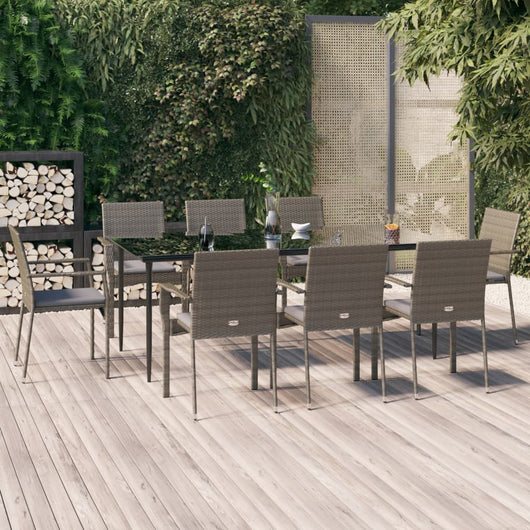 Set da Pranzo Giardino 9pz con Cuscini Nero e Grigio Polyrattancod mxl 100450