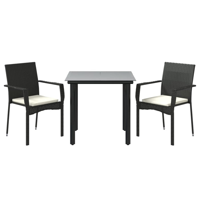 Set da Pranzo da Giardino 3 pz con Cuscini Nero in Polyrattan 3185131