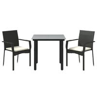 Set da Pranzo da Giardino 3 pz con Cuscini Nero in Polyrattan 3185131