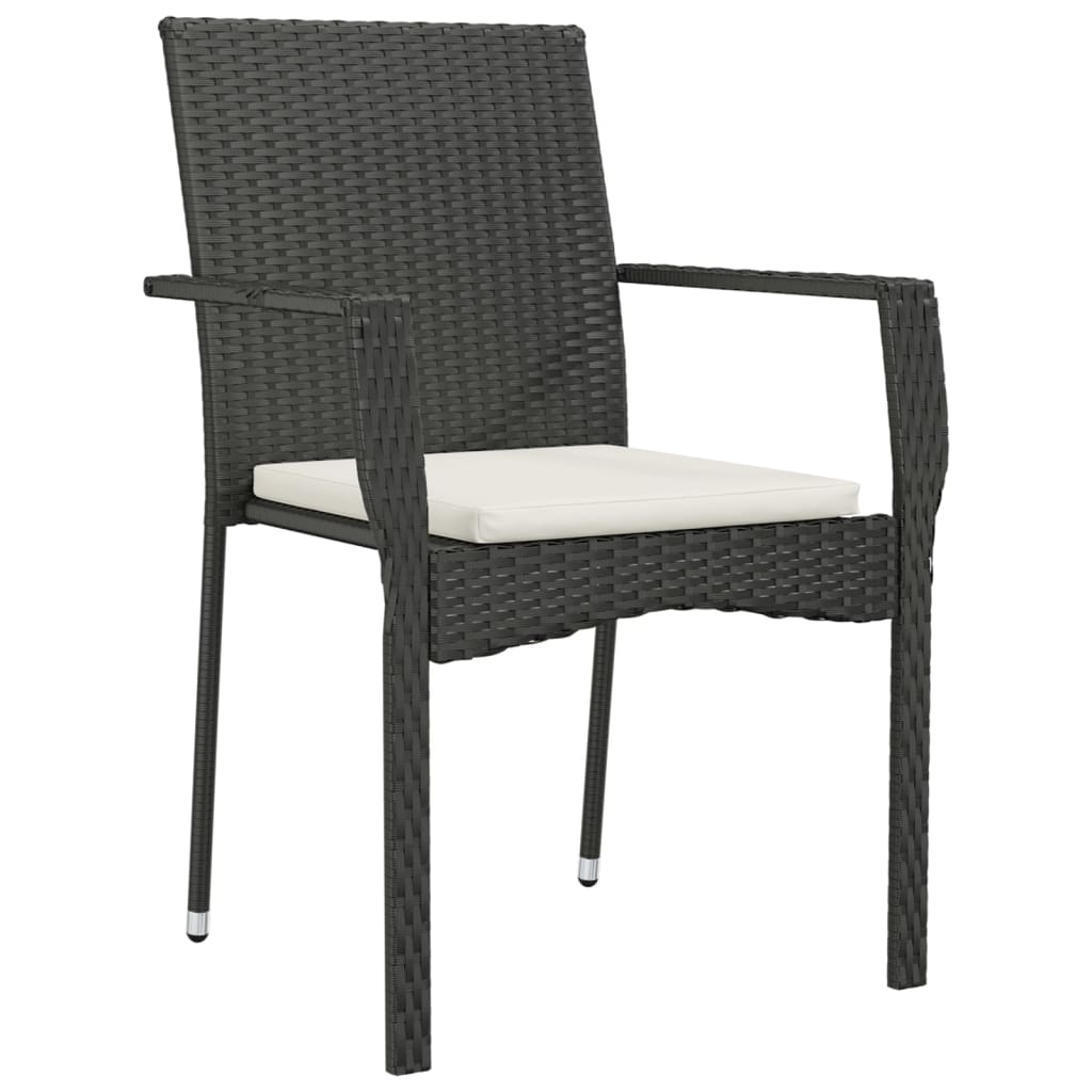 Set da Pranzo da Giardino 3 pz con Cuscini Nero in Polyrattan 3185131