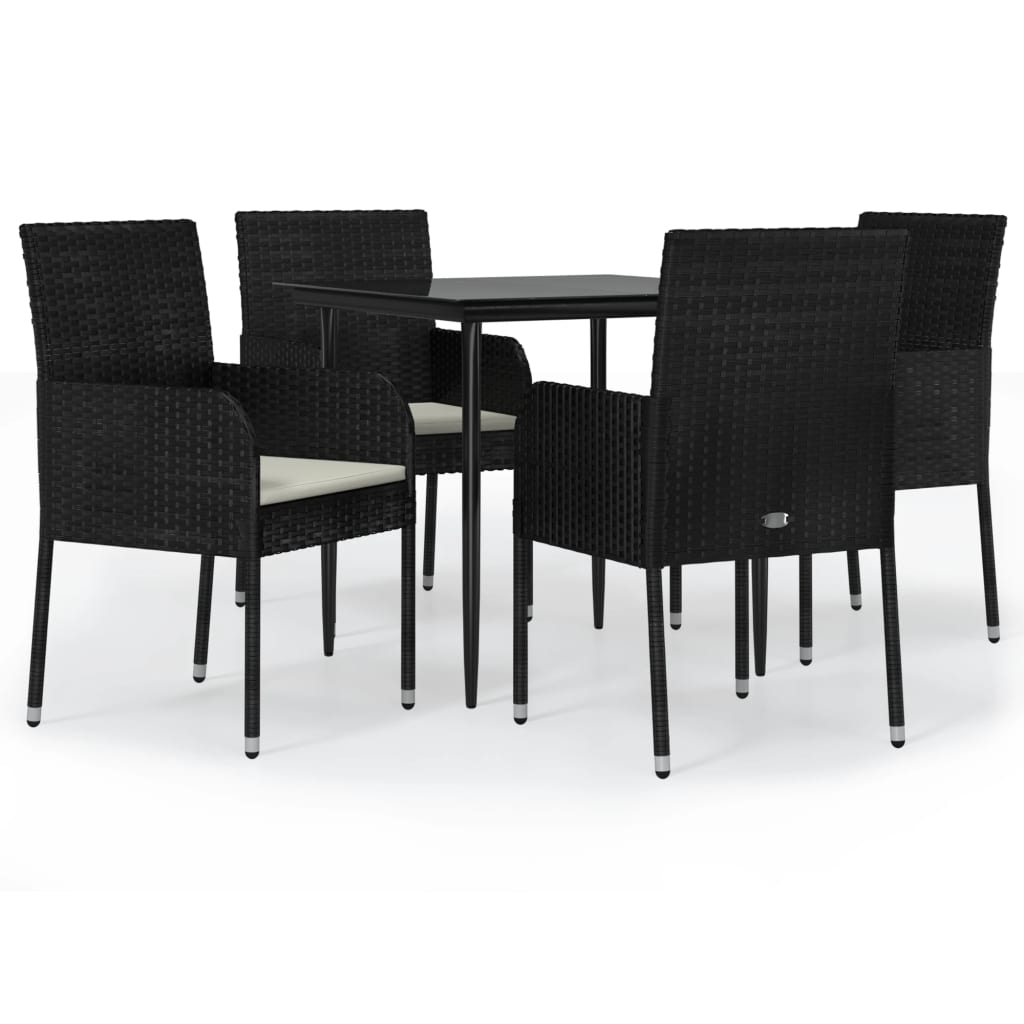 Set da Pranzo da Giardino 5 pz Nero con Cuscini in Polyrattan 3185144