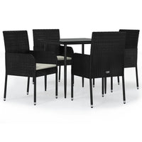 Set da Pranzo da Giardino 5 pz Nero con Cuscini in Polyrattan 3185144