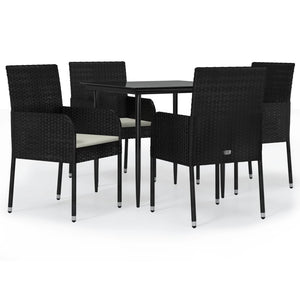 Set da Pranzo da Giardino 5 pz Nero con Cuscini in Polyrattan 3185144