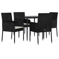 Set da Pranzo da Giardino 5 pz Nero con Cuscini in Polyrattan 3185144