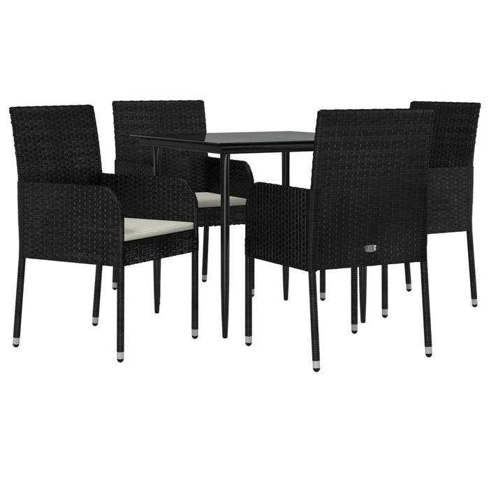 Set da Pranzo da Giardino 5 pz Nero con Cuscini in Polyrattan 3185144