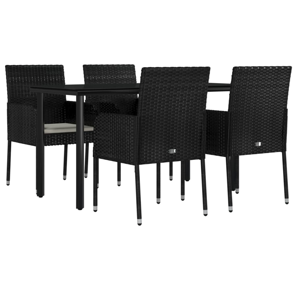 Set da Pranzo da Giardino 5 pz Nero con Cuscini in Polyrattan 3185157