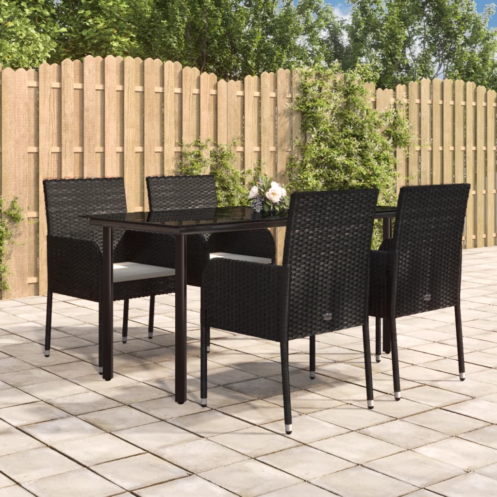 Set da Pranzo da Giardino 5 pz Nero con Cuscini in Polyrattan 3185157