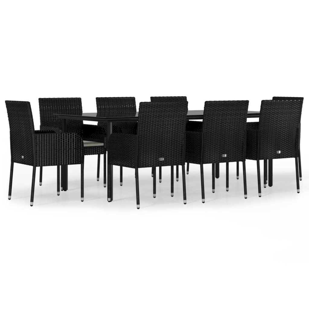 Set da Pranzo da Giardino 9 pz con Cuscini Nero in Polyrattan 3185159
