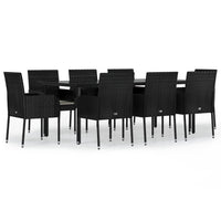 Set da Pranzo da Giardino 9 pz con Cuscini Nero in Polyrattan 3185159