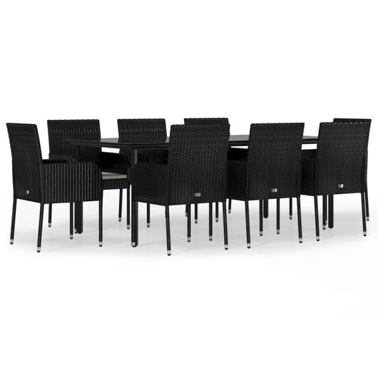 Set da Pranzo da Giardino 9 pz con Cuscini Nero in Polyrattan 3185159