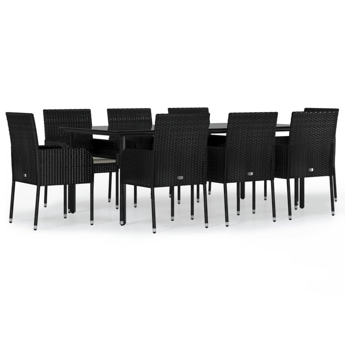 Set da Pranzo da Giardino 9 pz con Cuscini Nero in Polyrattan 3185159