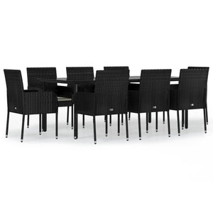 Set da Pranzo da Giardino 9 pz con Cuscini Nero in Polyrattan 3185159