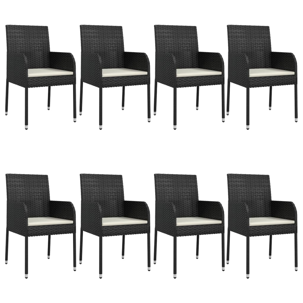 Set da Pranzo da Giardino 9 pz con Cuscini Nero in Polyrattan 3185159