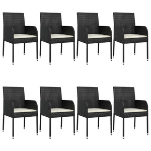 Set da Pranzo da Giardino 9 pz con Cuscini Nero in Polyrattan 3185159