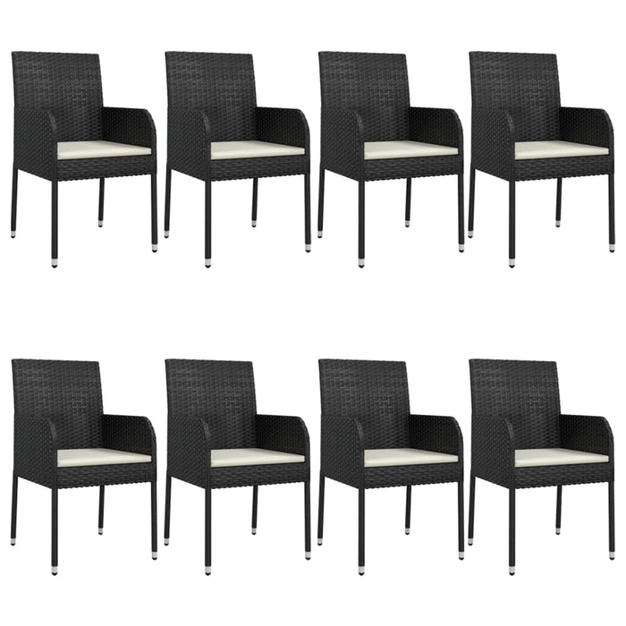 Set da Pranzo da Giardino 9 pz con Cuscini Nero in Polyrattan 3185159