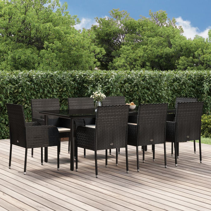 Set da Pranzo da Giardino 9 pz con Cuscini Nero in Polyrattan 3185159