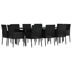 Set da Pranzo da Giardino 11 pz con Cuscini in Polyrattan Nero 3185160