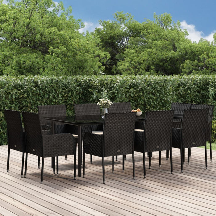 Set da Pranzo da Giardino 11 pz con Cuscini in Polyrattan Nero 3185160