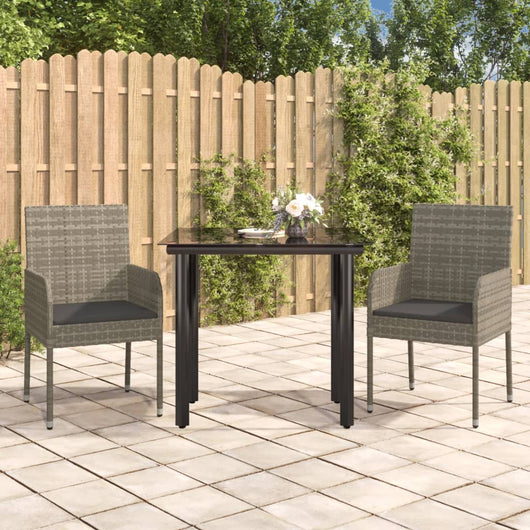Set Salotto Giardino 3 pz con Cuscini Nero e Grigio Polyrattan 3185161
