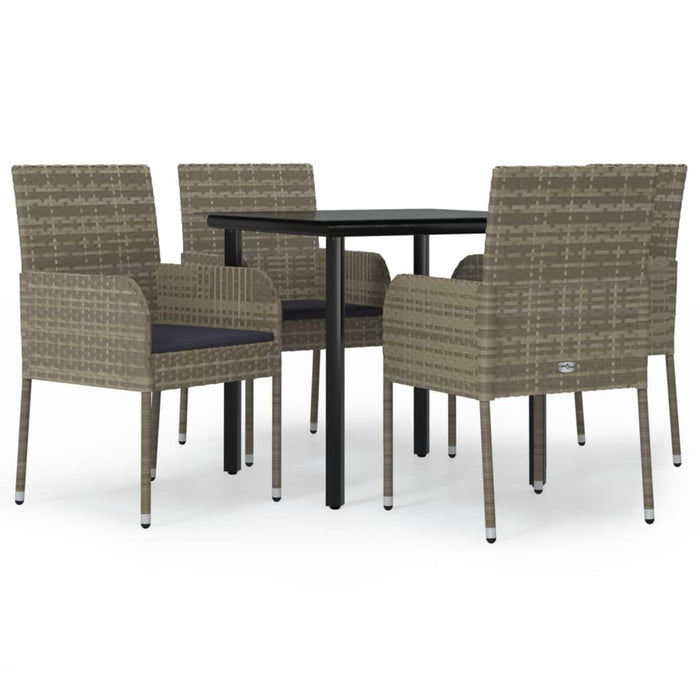 Set da Pranzo Giardino 5pz Nero e Grigio con Cuscini Polyrattan 3185162