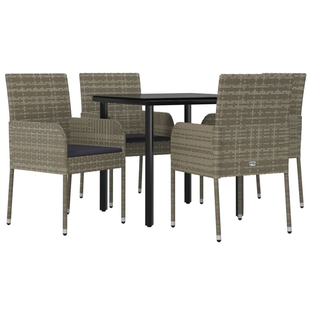 Set da Pranzo Giardino 5pz Nero e Grigio con Cuscini Polyrattan 3185162