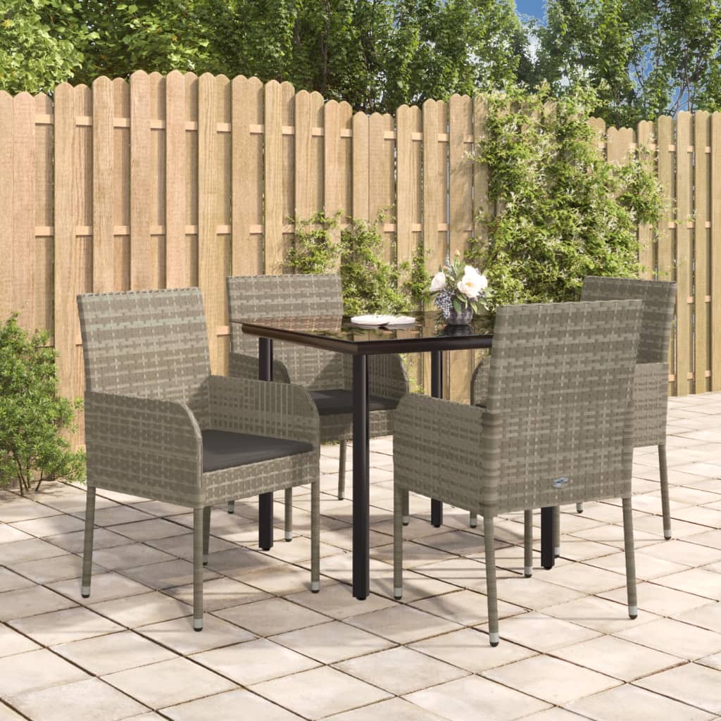 Set da Pranzo Giardino 5pz Nero e Grigio con Cuscini Polyrattan 3185162
