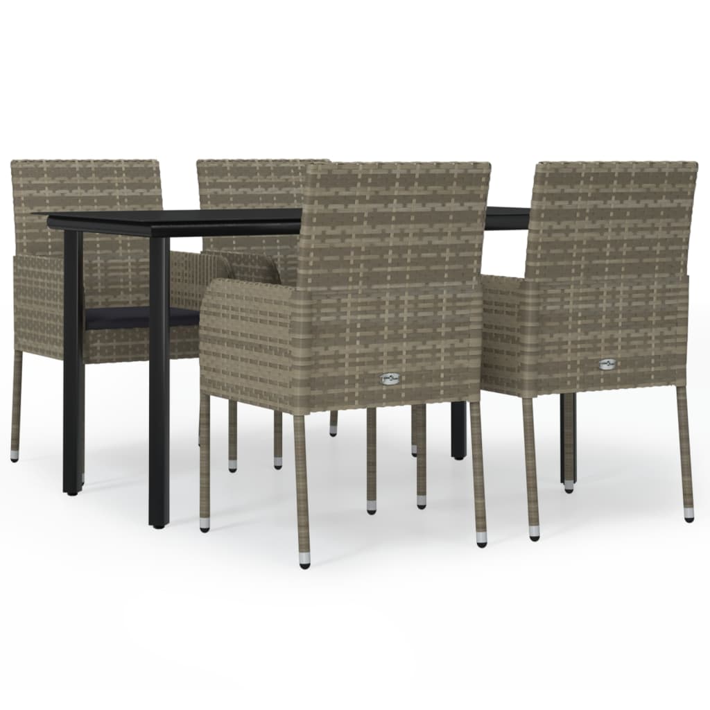 Set da Pranzo Giardino 5pz Nero e Grigio con Cuscini Polyrattan 3185163