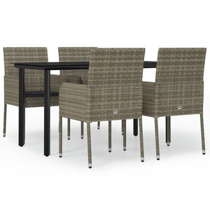 Set da Pranzo Giardino 5pz Nero e Grigio con Cuscini Polyrattan 3185163