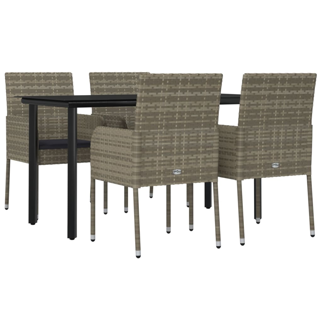 Set da Pranzo Giardino 5pz Nero e Grigio con Cuscini Polyrattan 3185163