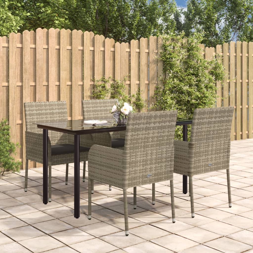 Set da Pranzo Giardino 5pz Nero e Grigio con Cuscini Polyrattan 3185163