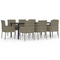 Set da Pranzo Giardino 9pz con Cuscini Nero e Grigio Polyrattancod mxl 76444