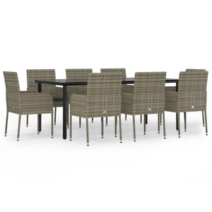 Set da Pranzo Giardino 9pz con Cuscini Nero e Grigio Polyrattancod mxl 76444