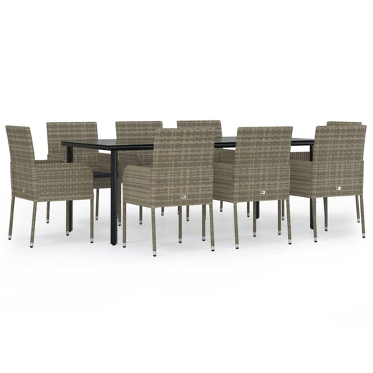 Set da Pranzo Giardino 9pz con Cuscini Nero e Grigio Polyrattancod mxl 76444