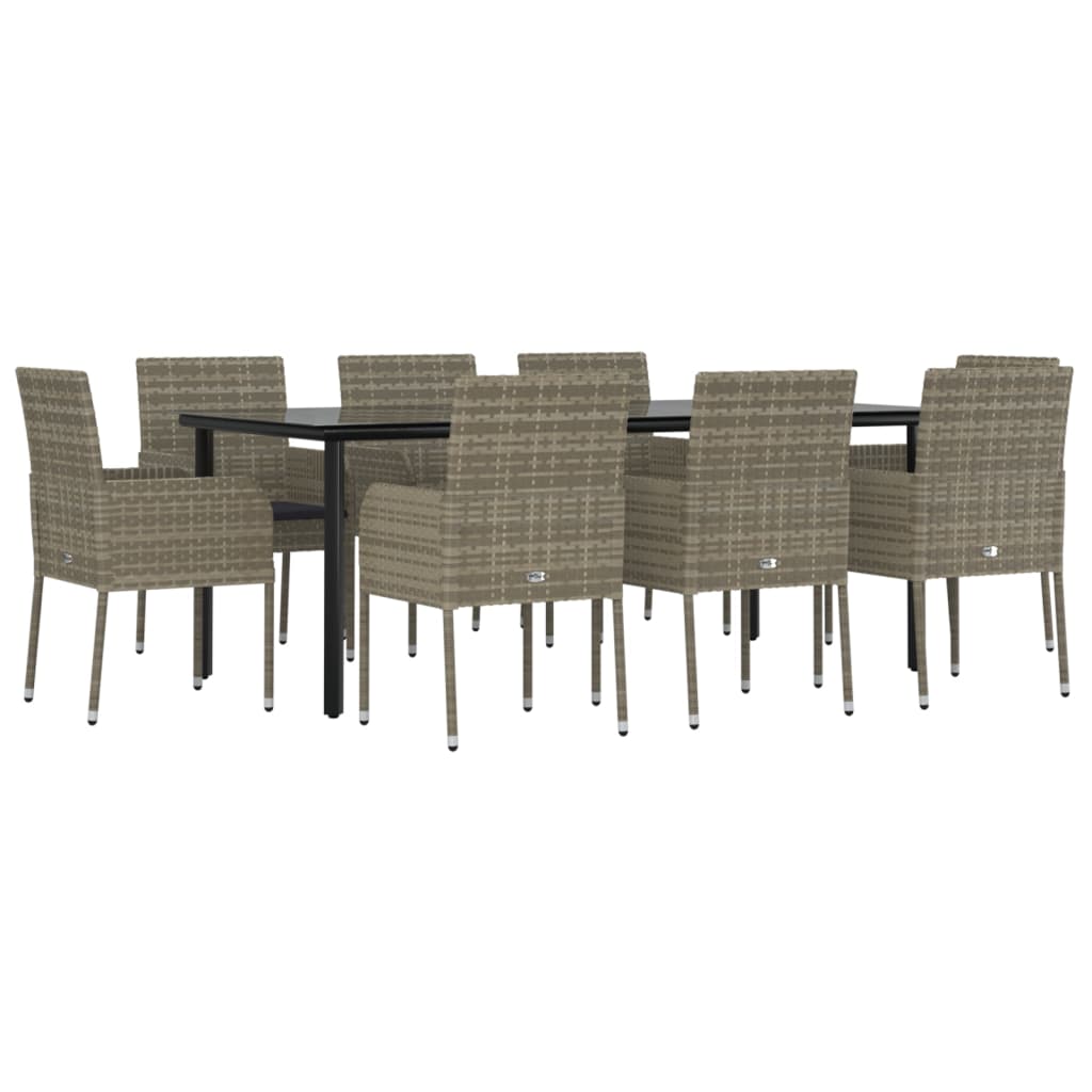 Set da Pranzo Giardino 9pz con Cuscini Nero e Grigio Polyrattancod mxl 76444