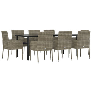 Set da Pranzo Giardino 9pz con Cuscini Nero e Grigio Polyrattancod mxl 76444