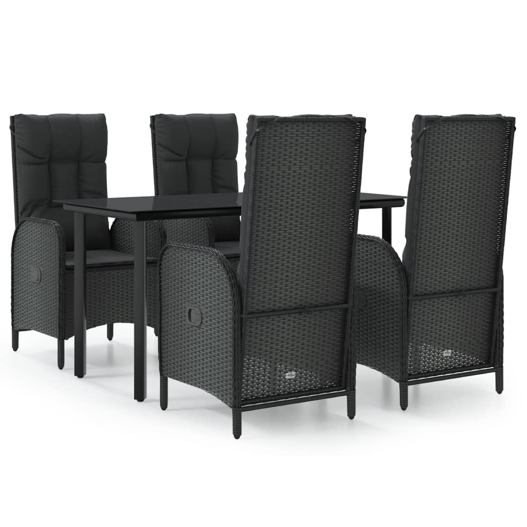 Set da Pranzo da Giardino 5 pz Nero con Cuscini in Polyrattancod mxl 124407