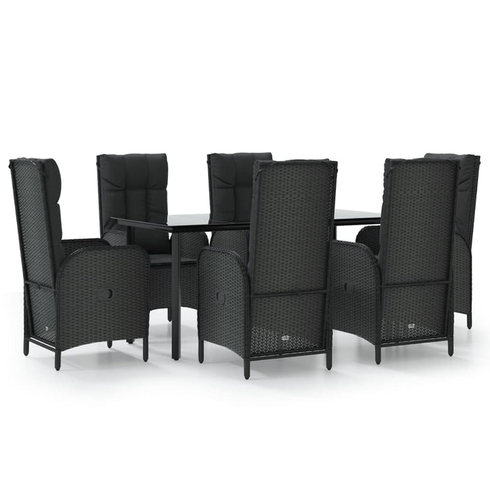 Set da Pranzo da Giardino 7 pz Nero con Cuscini in Polyrattan 3185192
