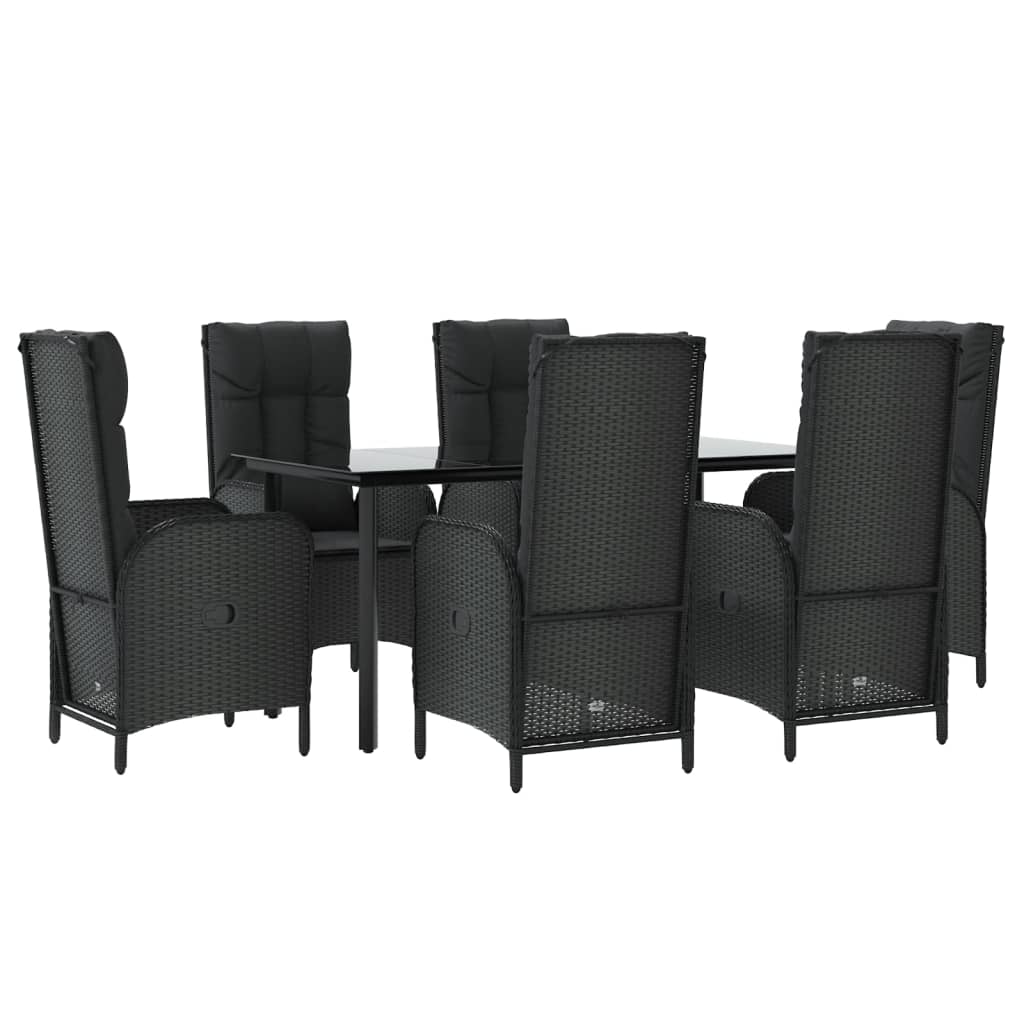Set da Pranzo da Giardino 7 pz Nero con Cuscini in Polyrattan 3185192