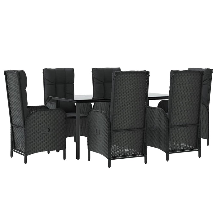Set da Pranzo da Giardino 7 pz Nero con Cuscini in Polyrattan 3185192
