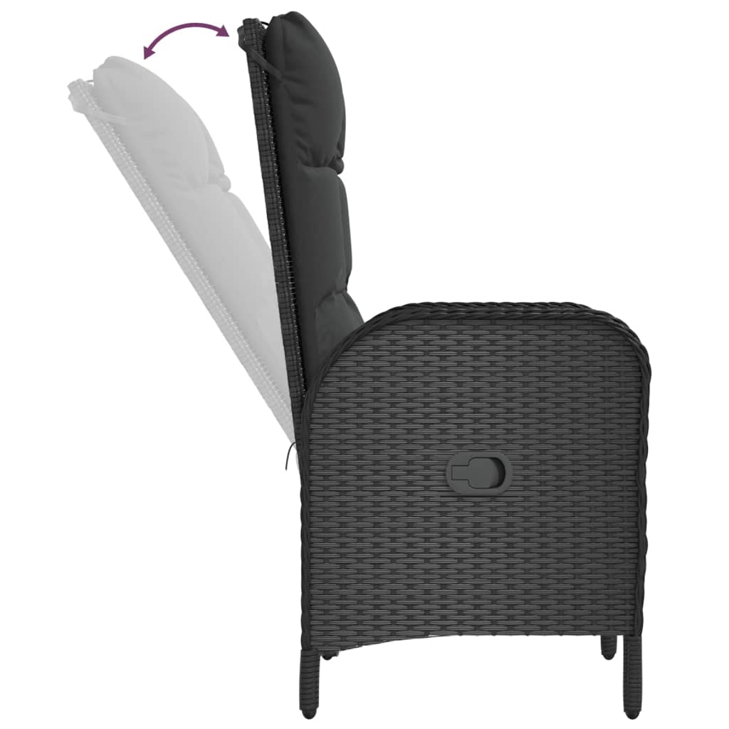 Set da Pranzo da Giardino 7 pz Nero con Cuscini in Polyrattan 3185192